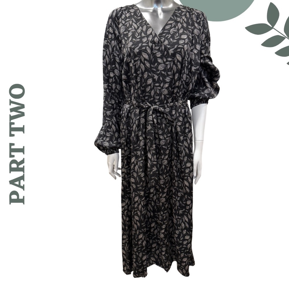 Part Two Black & Cream Leaf Print Maxi Dress (Size 36 / US 6-8